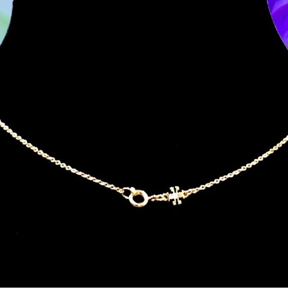 TORY BURCH KIRA ENAMELED MIDNIGHT BLUE PENDANT LOGO GOLD NECKLACE - Picture 3 of 3